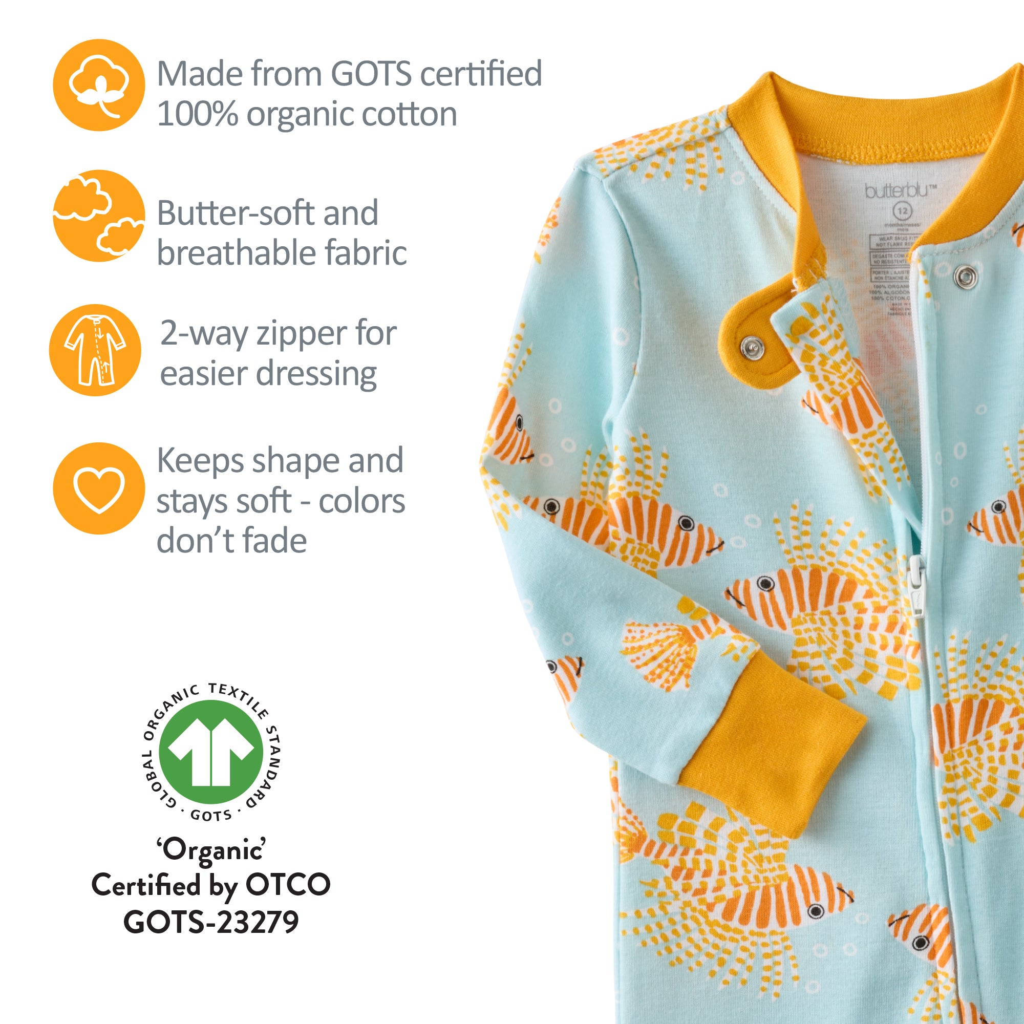 GOTS certification badges for the SHAWN pajamas
