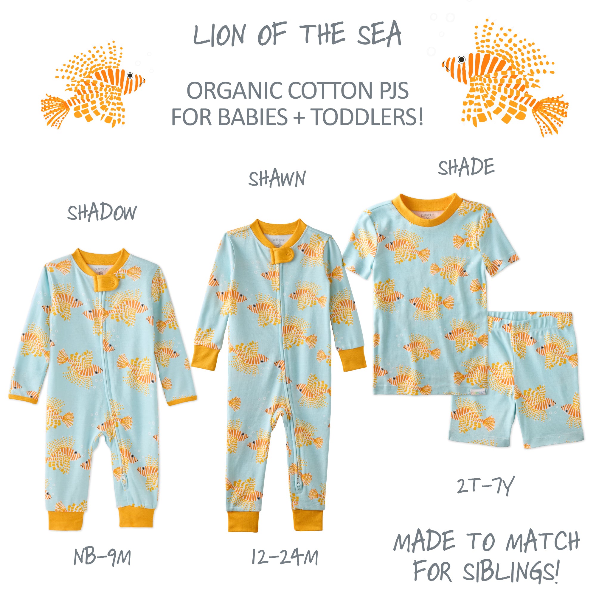 Made to Match pajama set in Lion of the Sea on a white wallpaper
