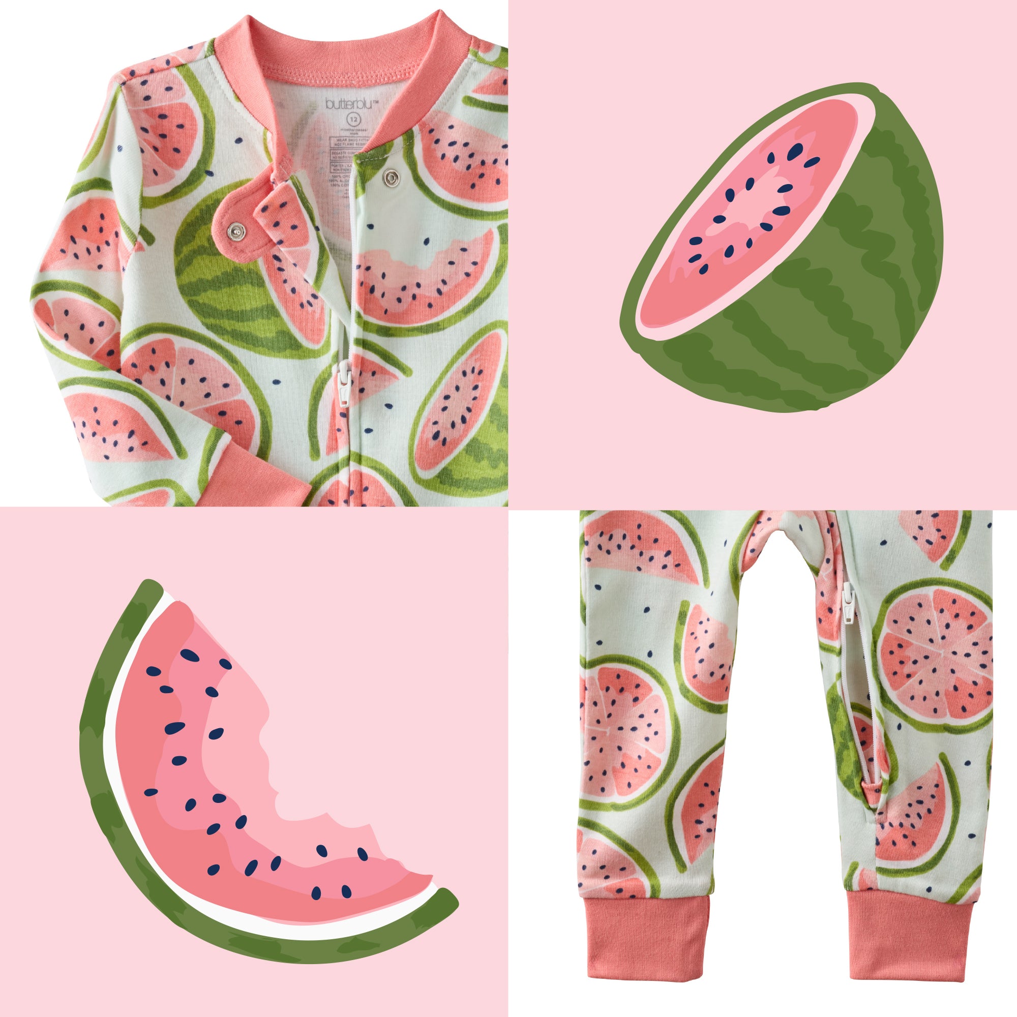 One in a Melon top and bottom pattern collage
