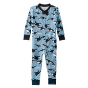 SHAWN  footless onesie pajamas in Orkids on a white background
