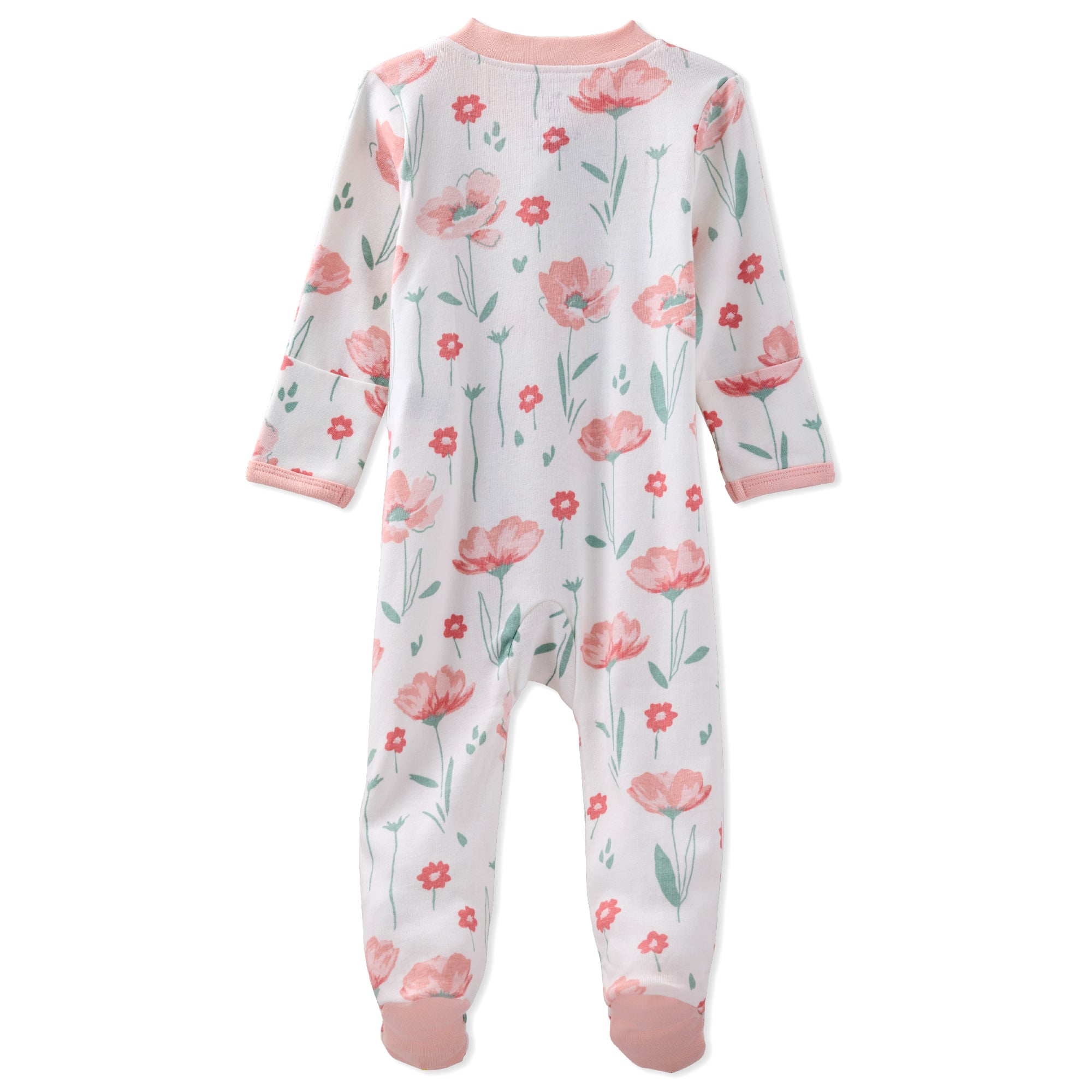 Floral-patterned baby onesie on a white background