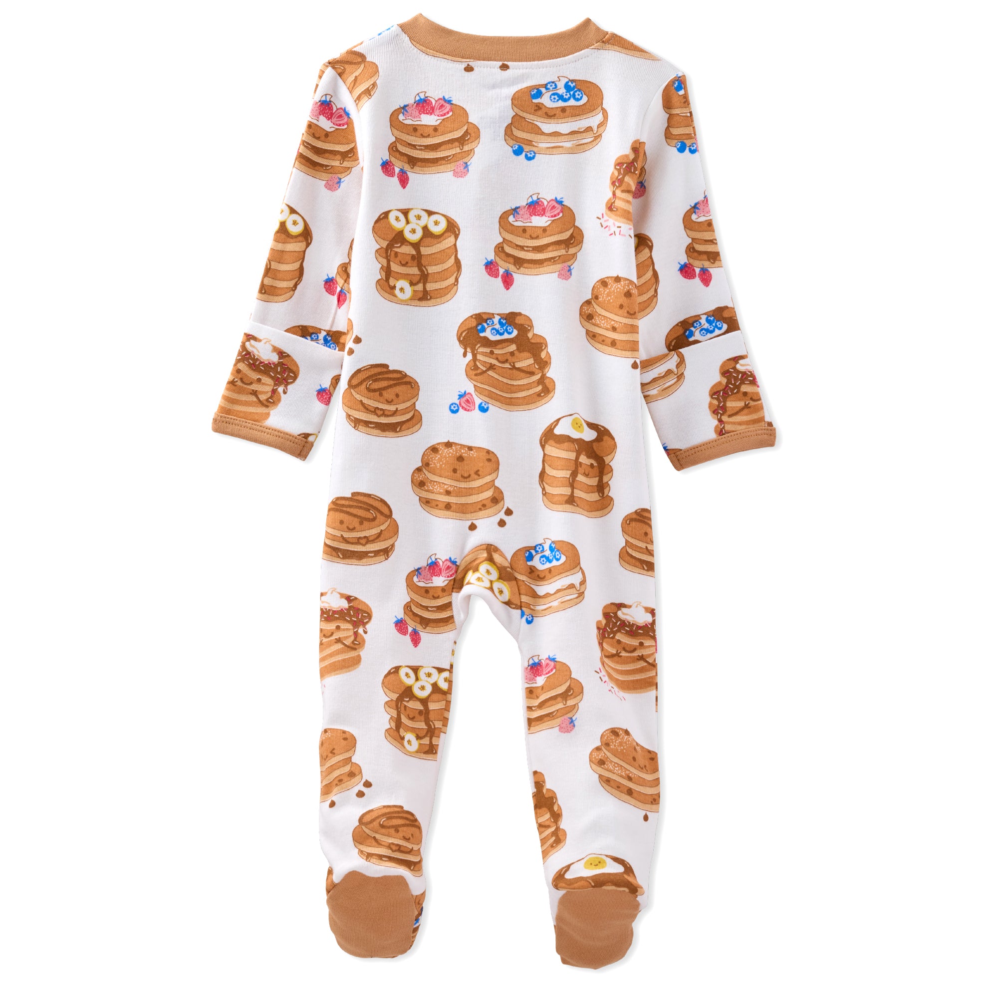 Baby onesie with pancake pattern on a white background