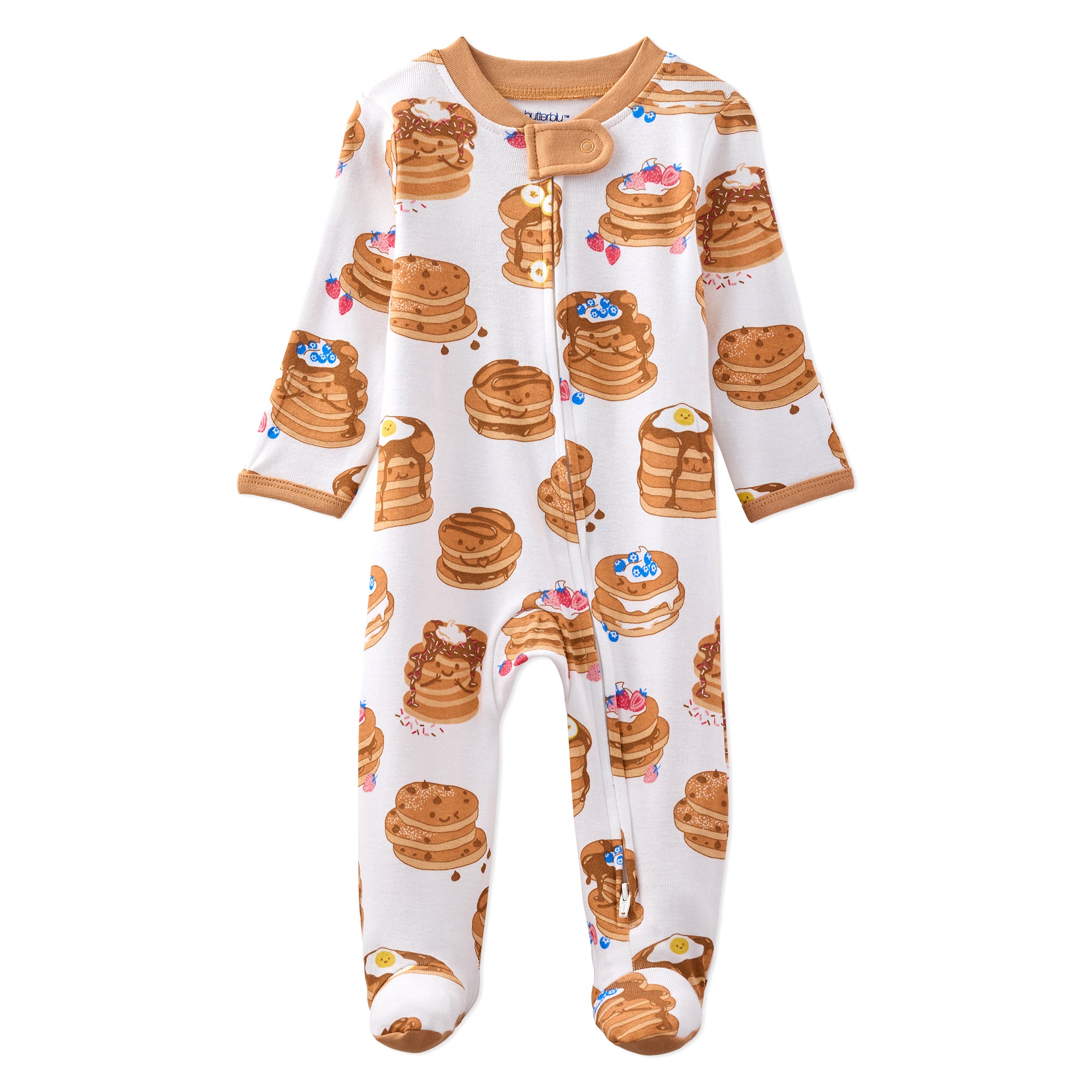 Baby onesie with pancake pattern on a white background