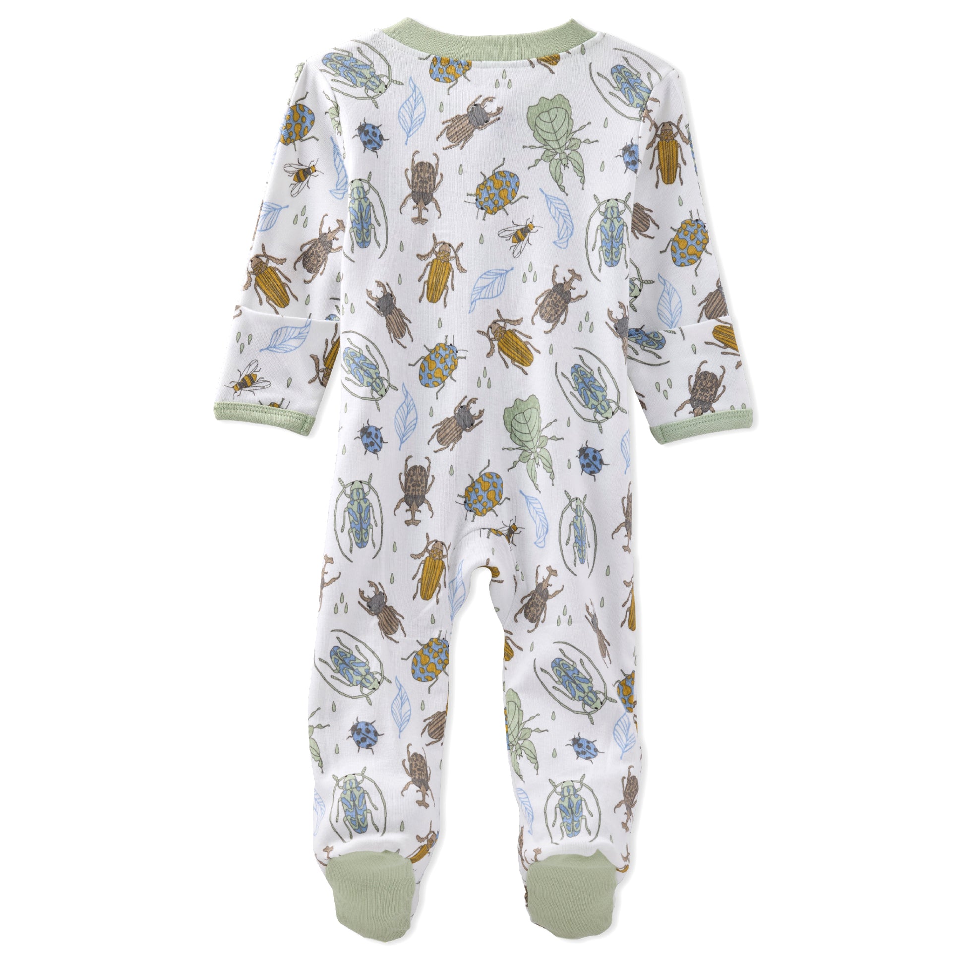 Baby onesie with insect pattern on a white background