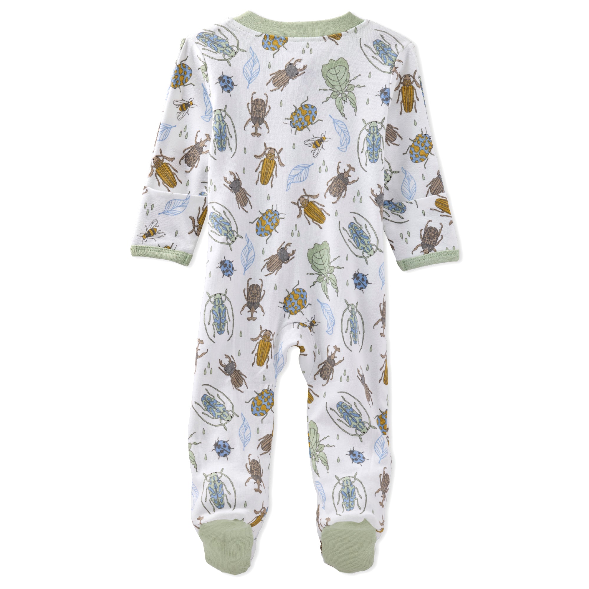 Baby onesie with insect pattern on a white background