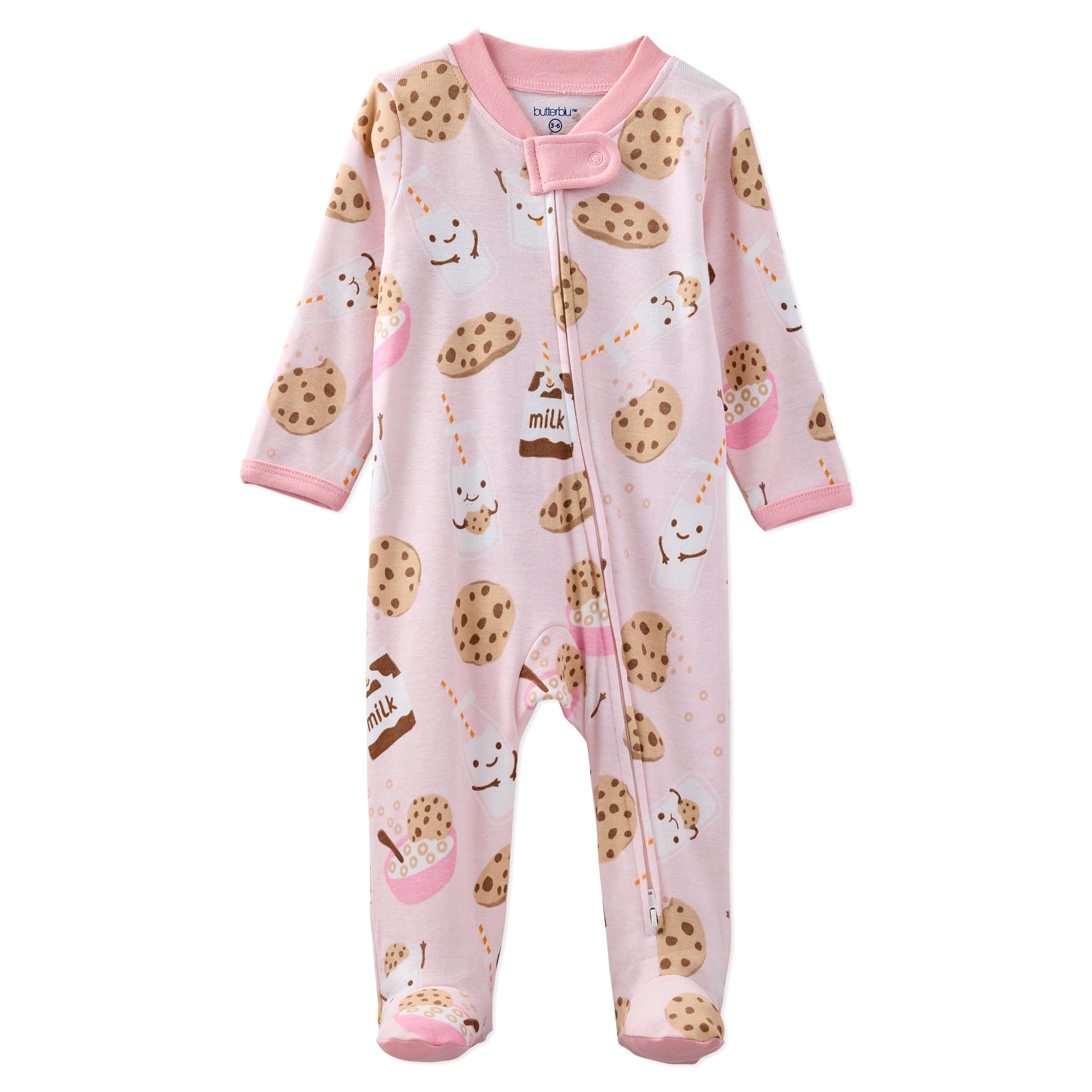 Baby onesie with cookie pattern on a pink background