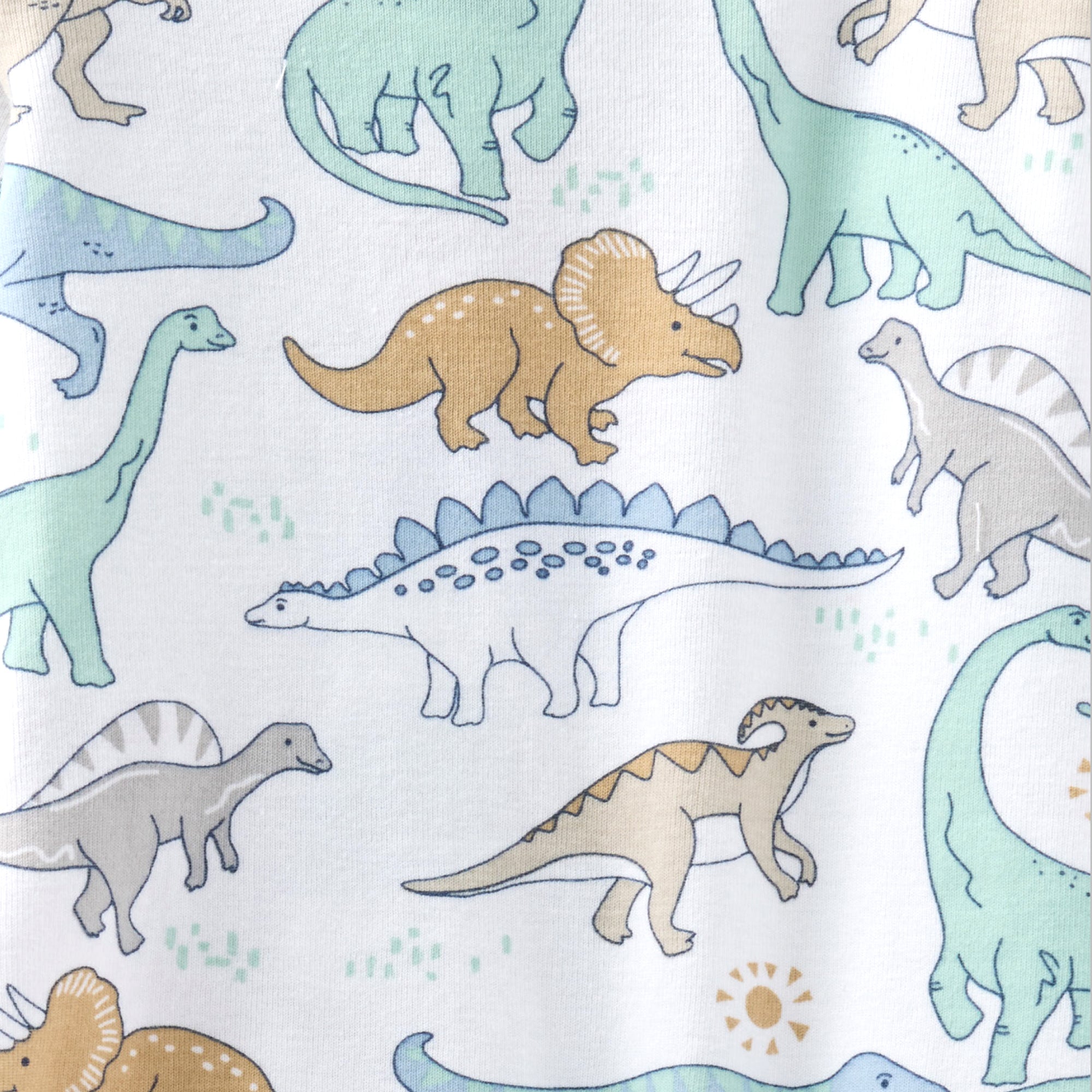 Pattern of colorful dinosaur illustrations on a white background