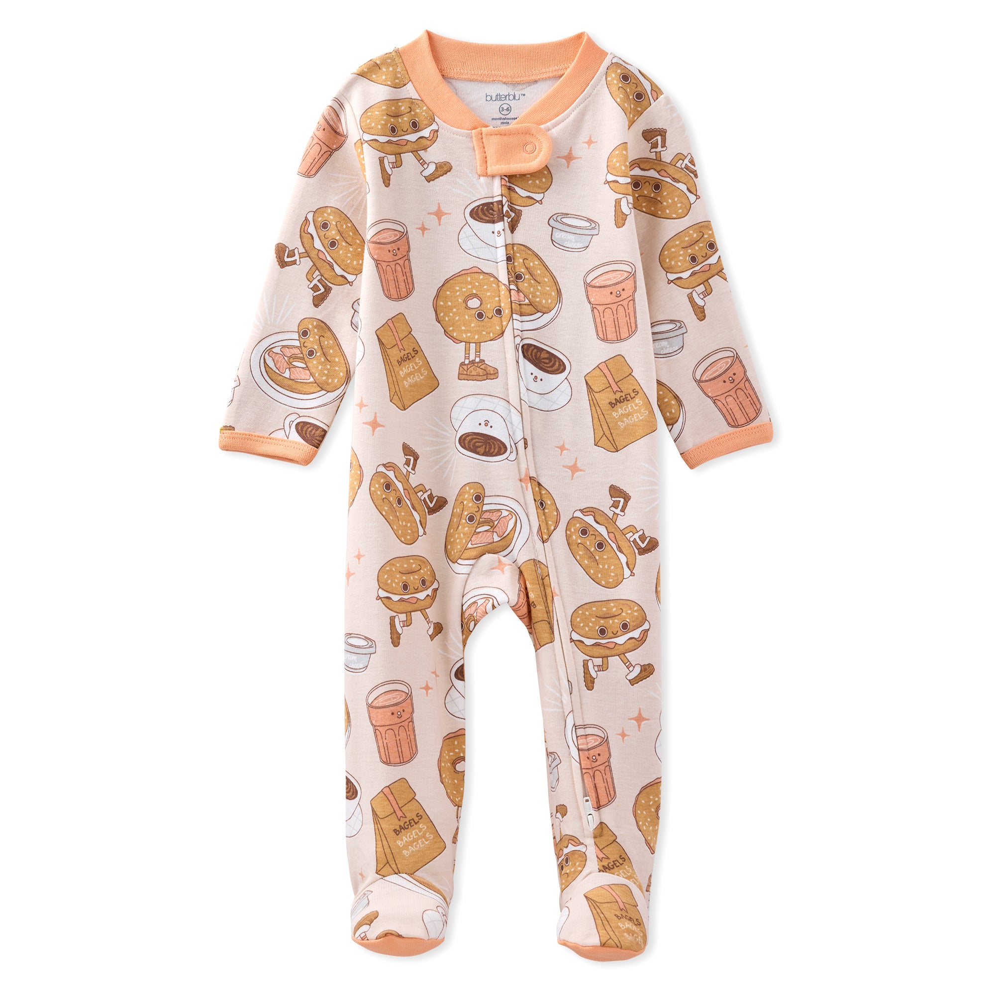 Baby onesie with donut pattern on a white background
