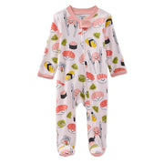 Baby onesie with sushi pattern on a white background