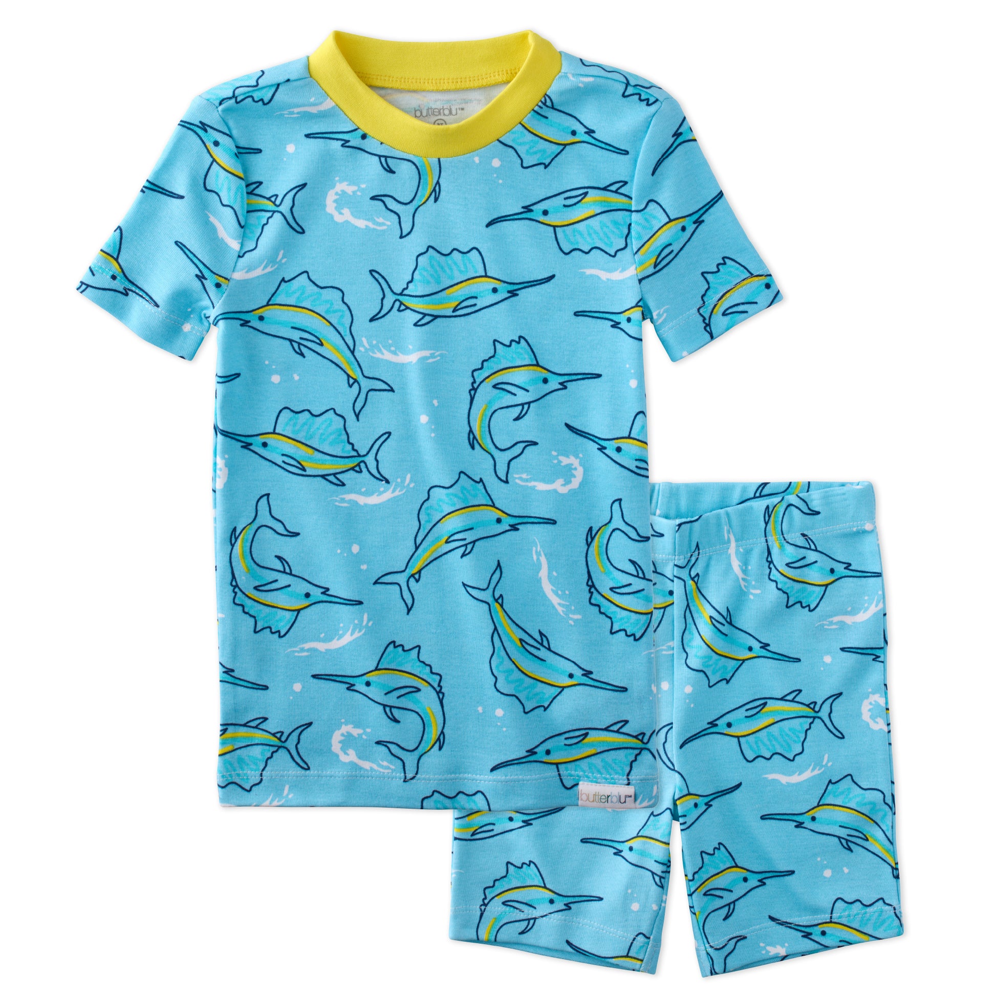 SHADE  two piece short pajama set in Big Catch on a white background