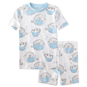 SHADE  two piece short pajama set in Blowing Bubbles on a white background
