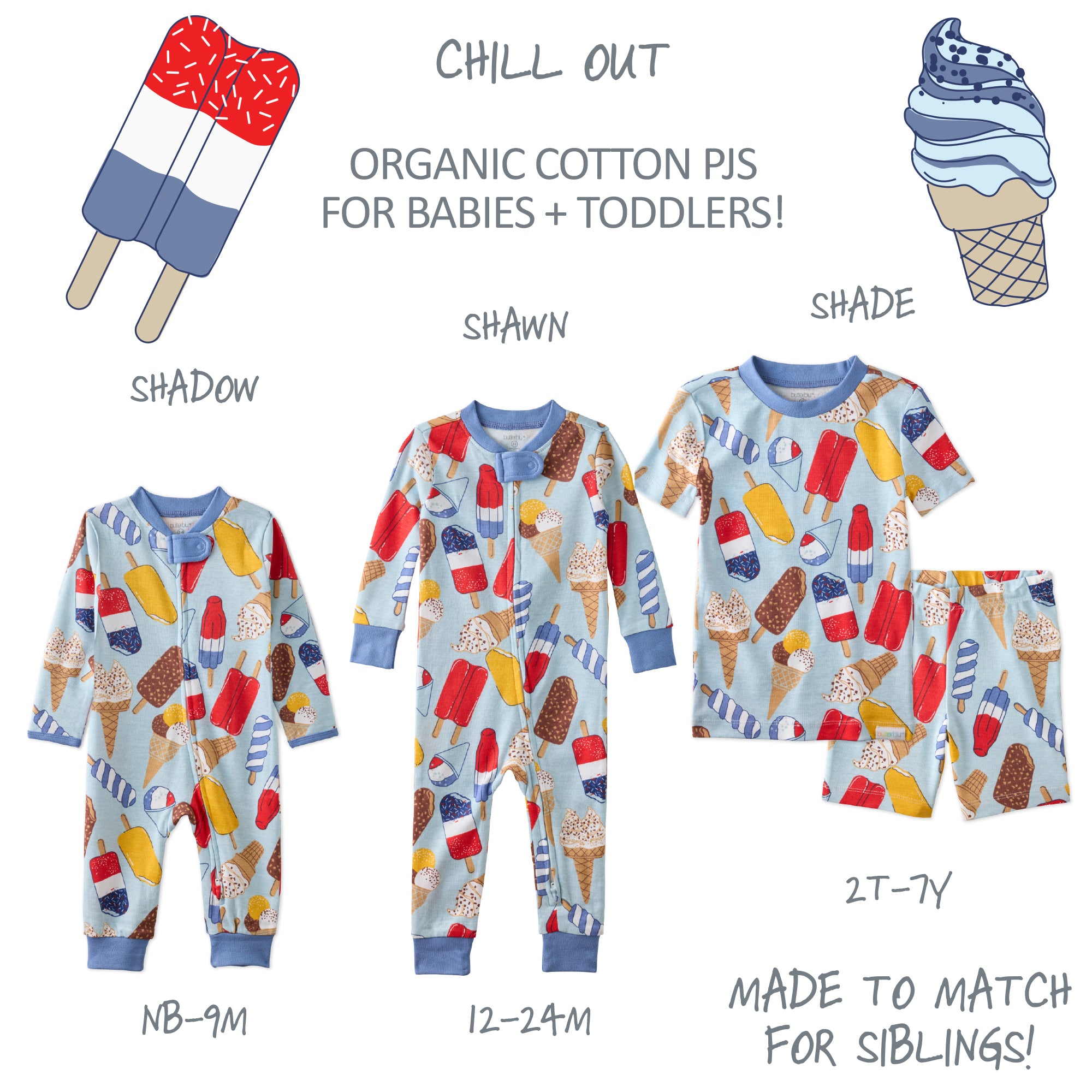 Made to Match pajama set in Chill Out on a white wallpaper
