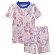 SHADE  two piece short pajama set in Horse-Sea on a white background
