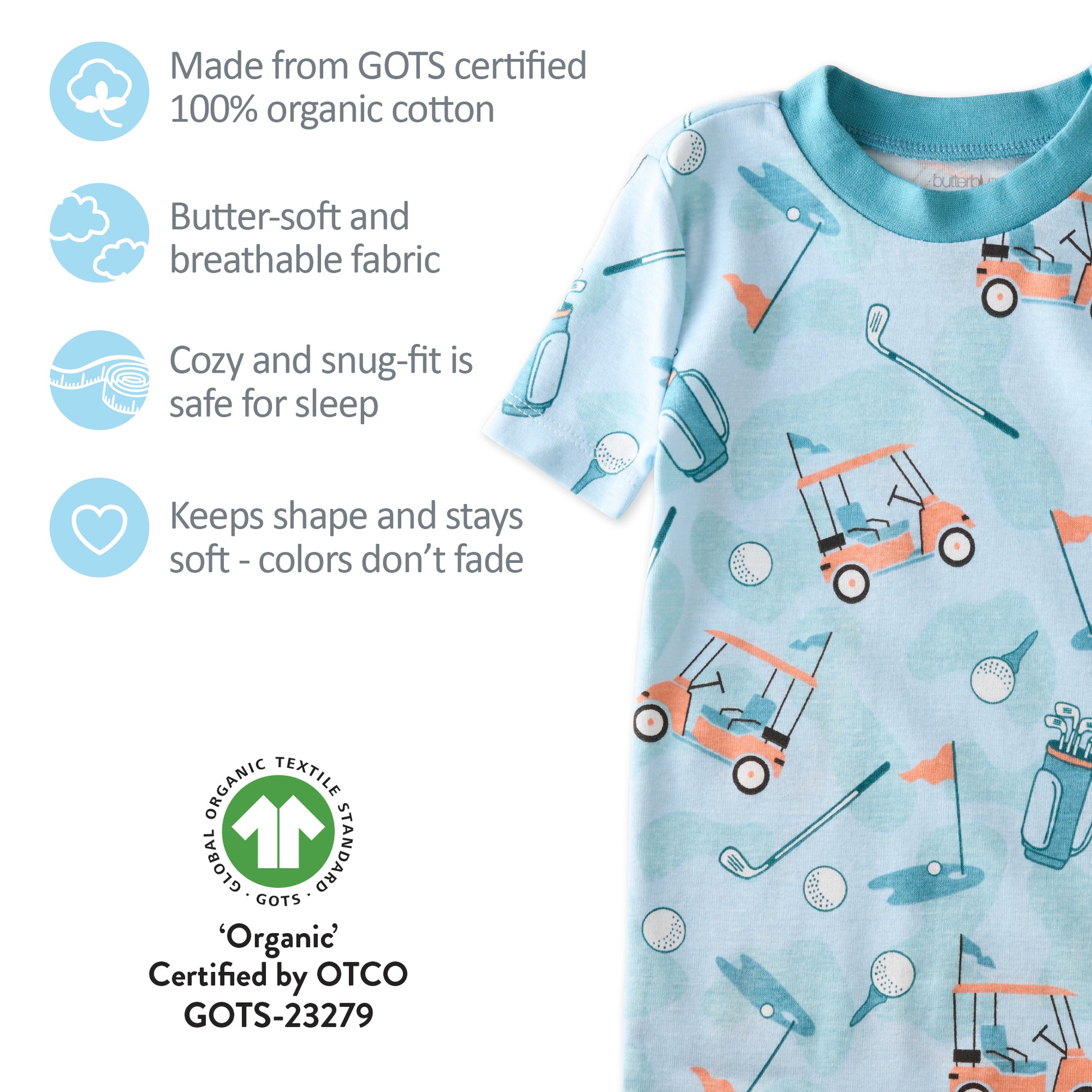 GOTS certification badges for the SHADE pajamas
