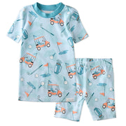 SHADE  two piece short pajama set in Little Golfer Blue on a white background
