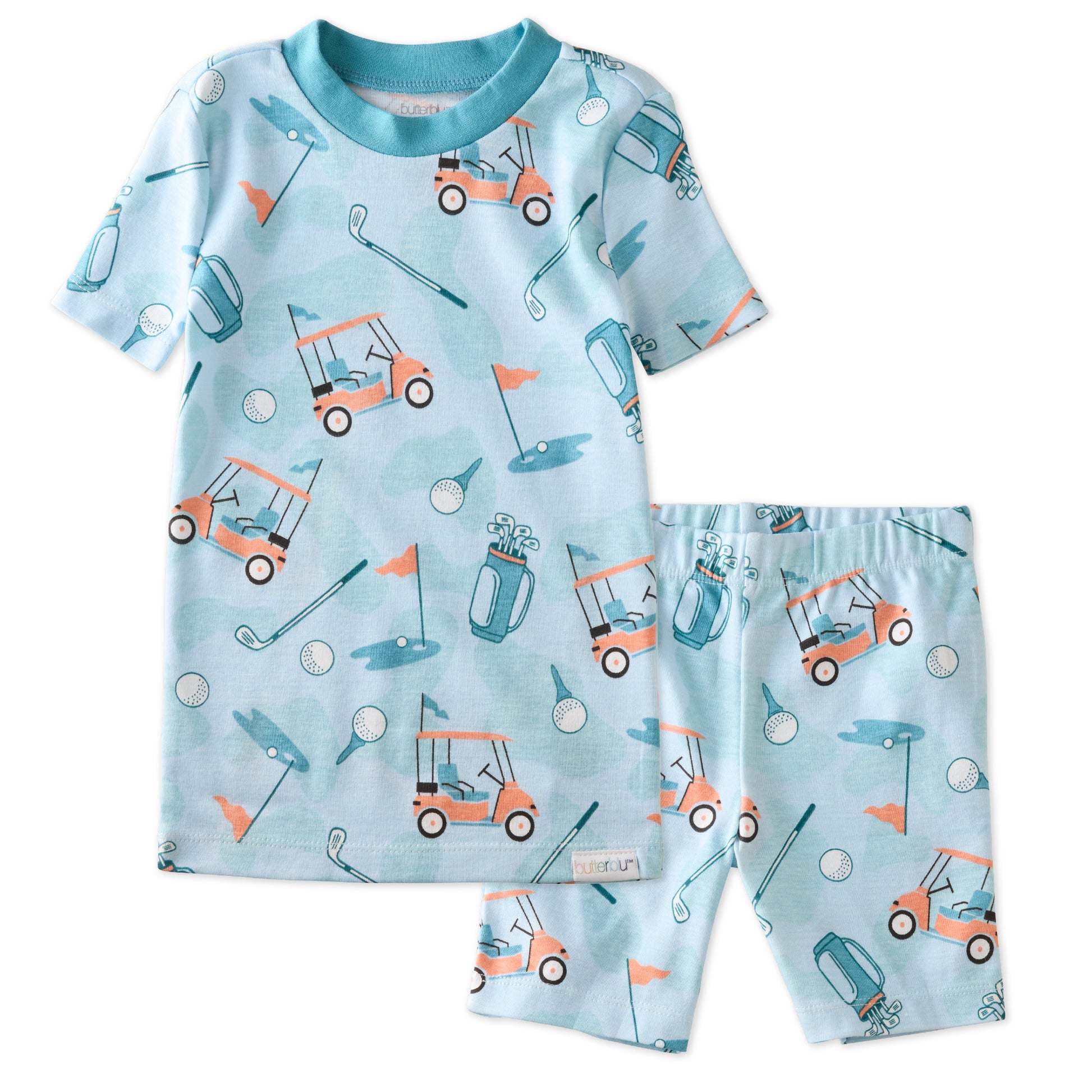SHADE  two piece short pajama set in Little Golfer Blue on a white background
