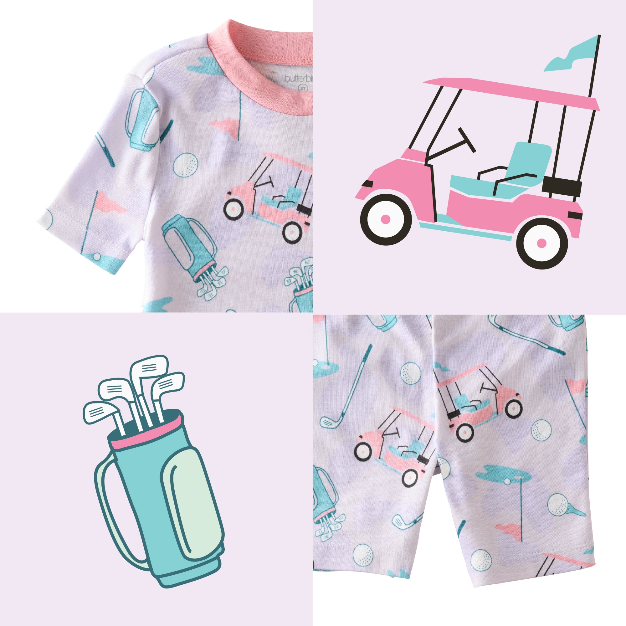 Little Golfer Pink top and bottom pattern collage

