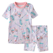 SHADE  two piece short pajama set in Little Golfer Pink on a white background
