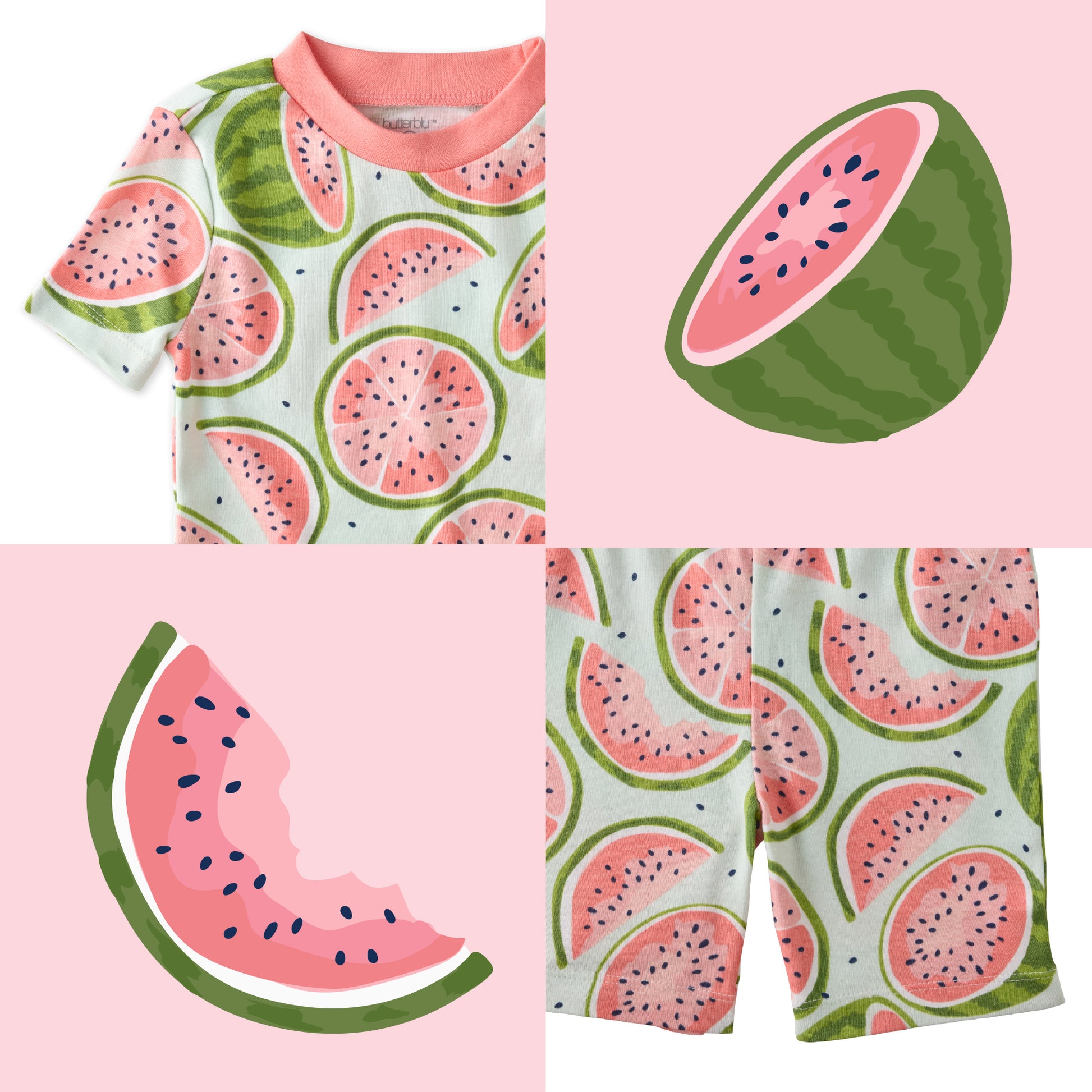 One in a Melon top and bottom pattern collage
