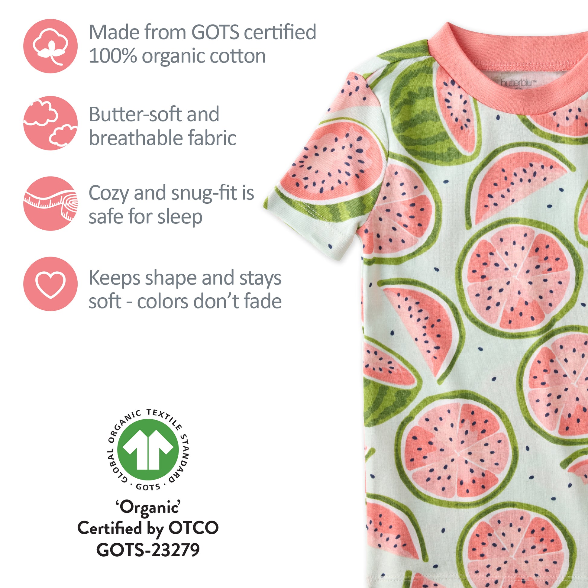 GOTS certification badges for the SHADE pajamas