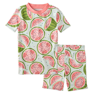 SHADE  two piece short pajama set in One in a Melon on a white background