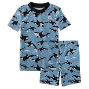SHADE  two piece short pajama set in Orkids on a white background

