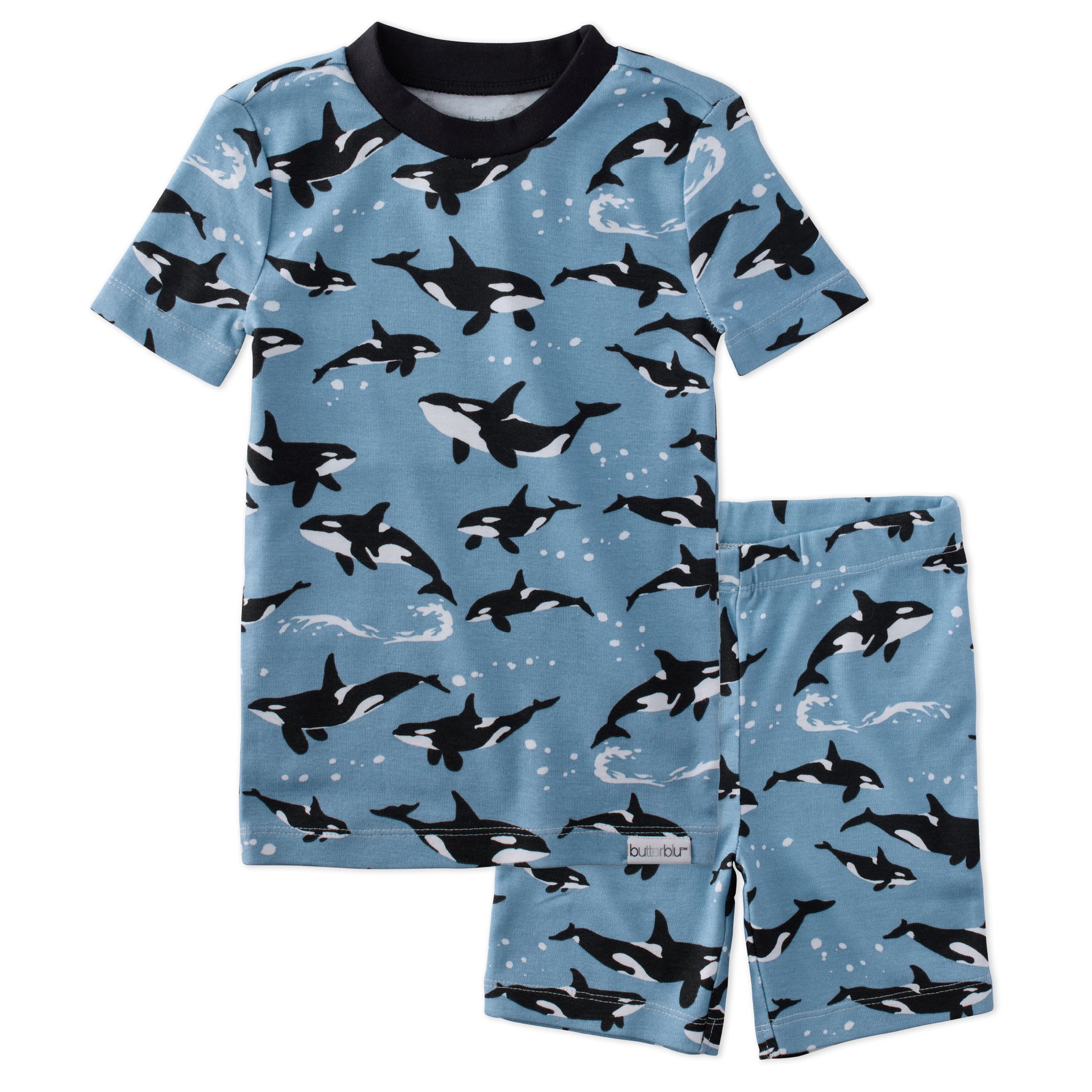 SHADE  two piece short pajama set in Orkids on a white background
