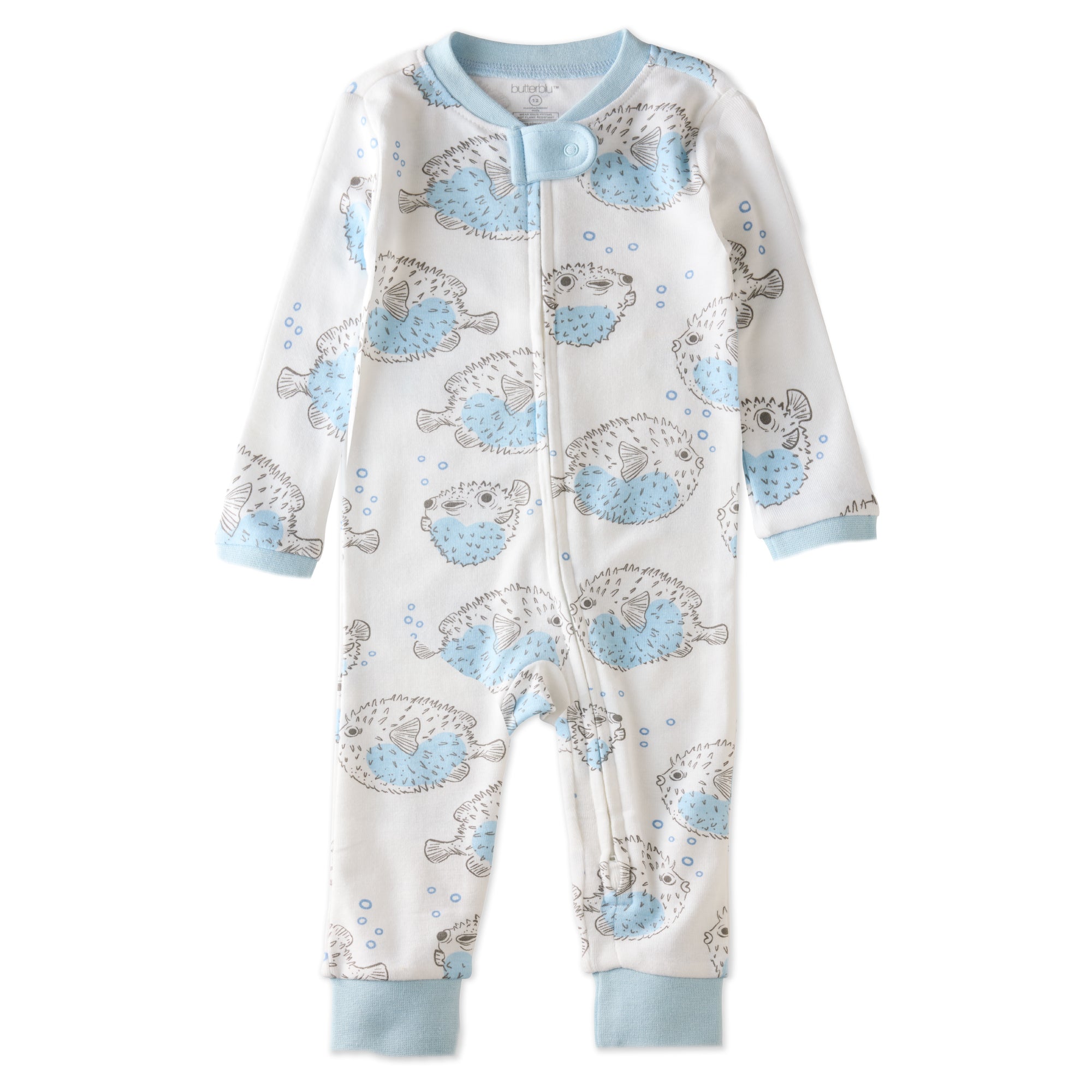 SHADOW onesie pajamas in blowing bubbles on a white background

