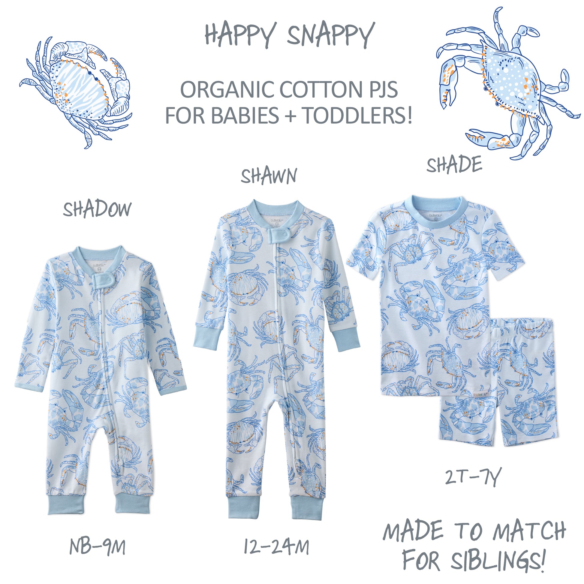 Made to Match pajama set in Happy Snappy on a white wallpaper
