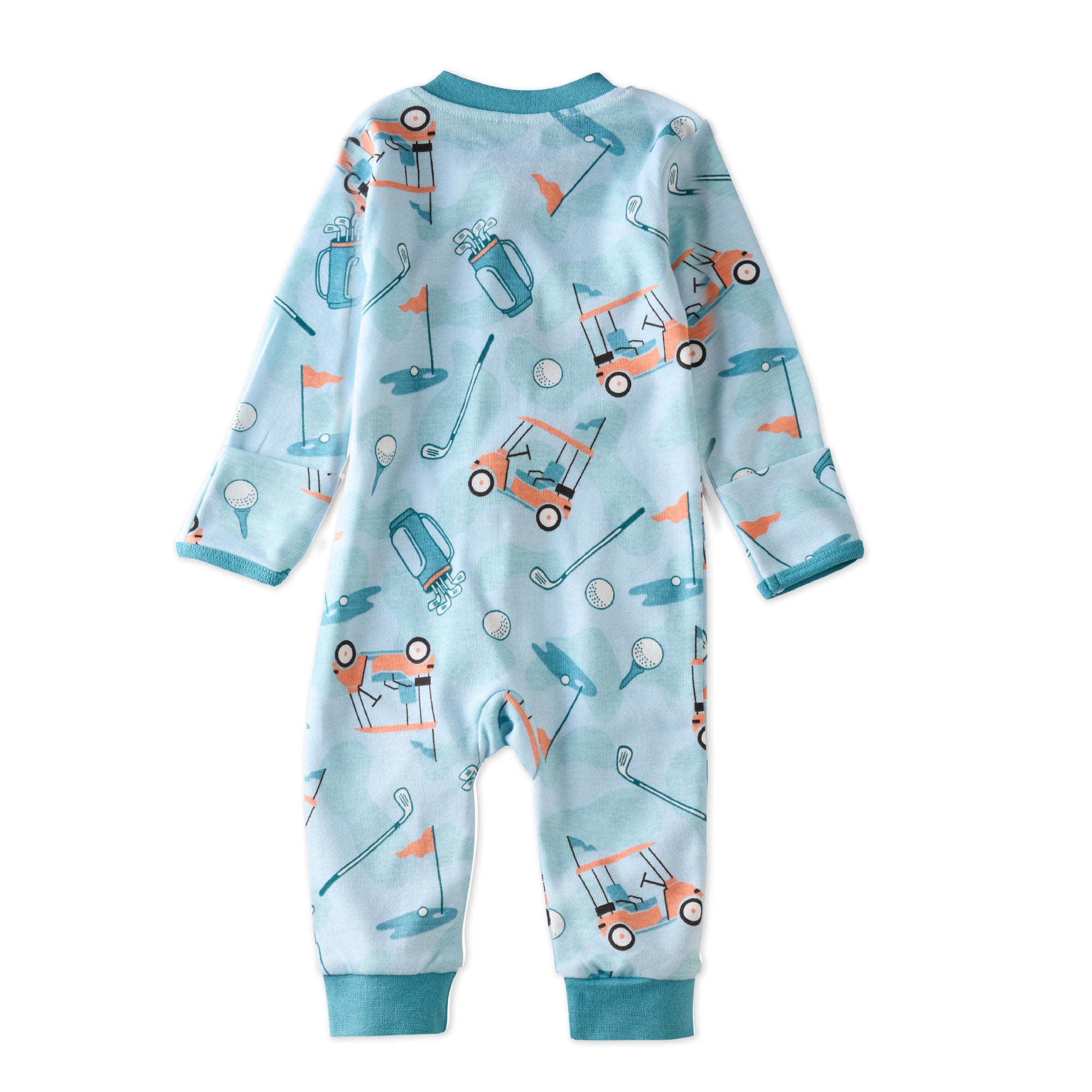 SHADOW onesie pajamas in Little Golfer Blue on a white background
