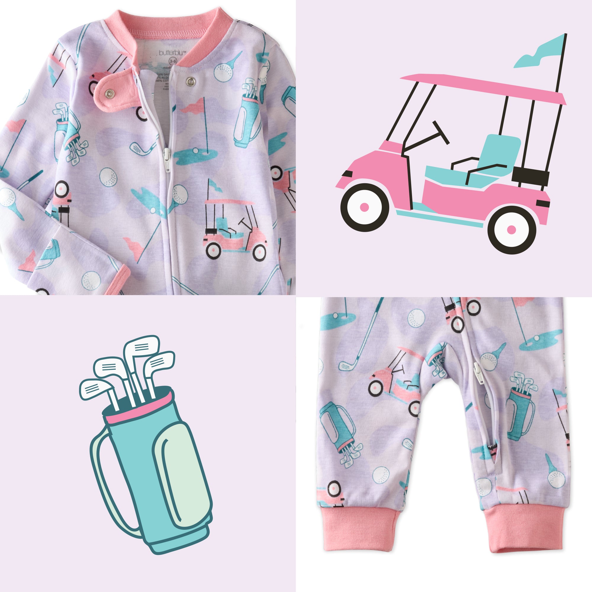 Little Golfer Pink top and bottom pattern collage