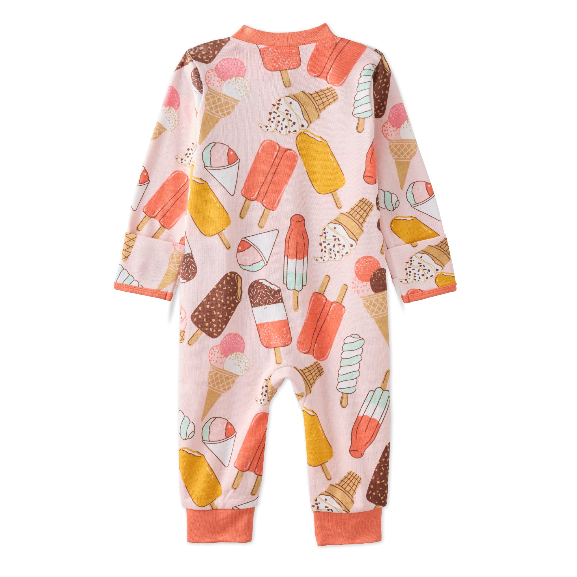 Butterblu Shadow sleep and play unisex baby pajamas in The Scoop — GOTS-certified organic cotton footed pajamas with two-way zipper