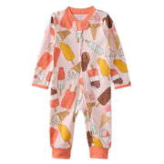 Butterblu Shadow sleep and play unisex baby pajamas in The Scoop — GOTS-certified organic cotton footed pajamas with two-way zipper