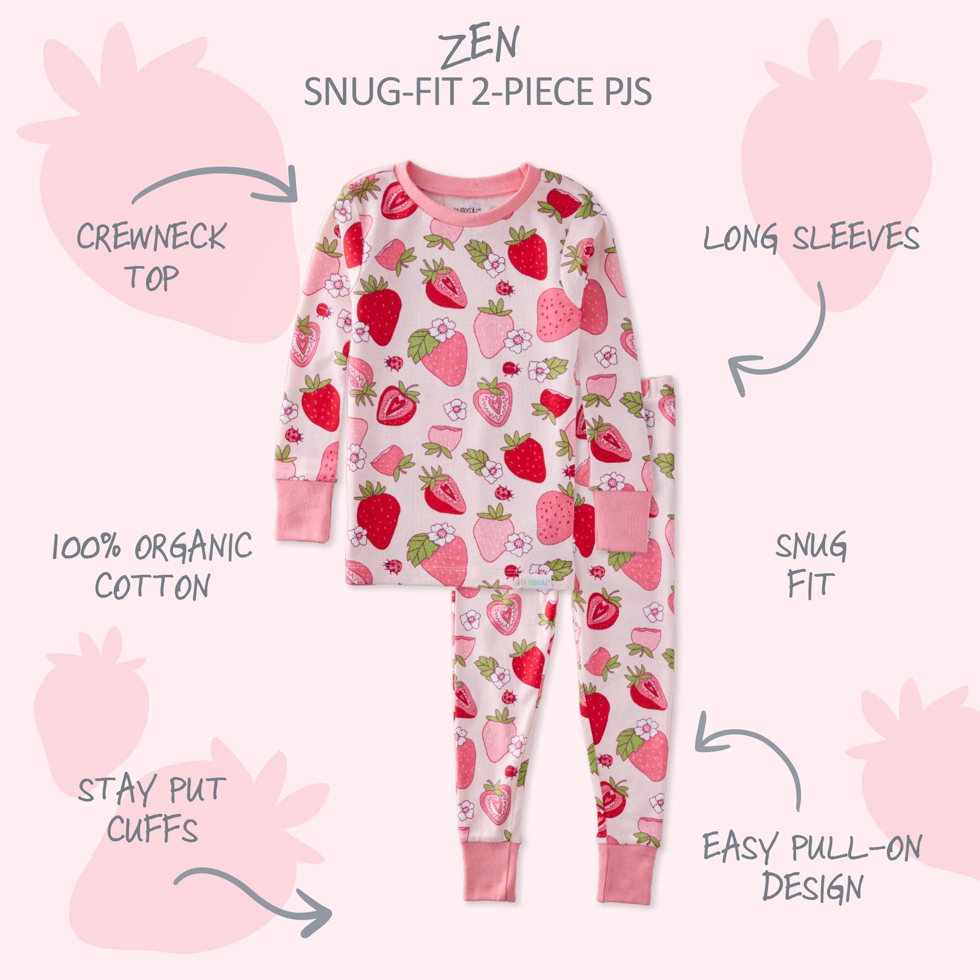 2-piece pajama set with strawberry pattern on a white background