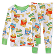 Children's pajama set with potato chip design on a white background