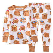 Children's pajama set with pancake design on a white background