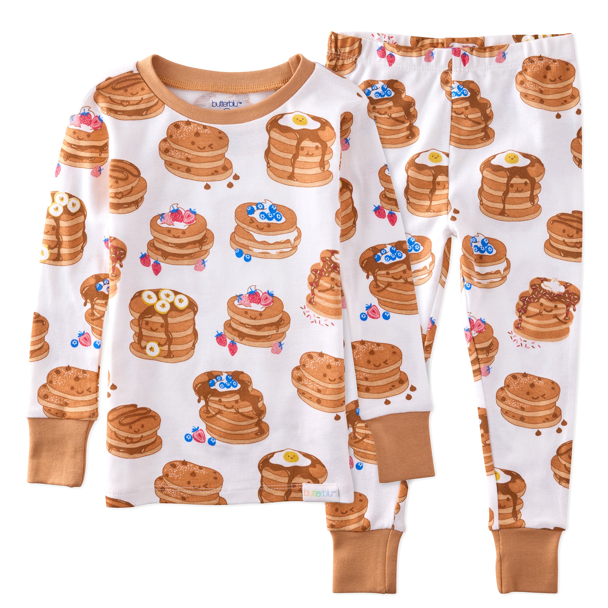 Children's pajama set with pancake design on a white background
