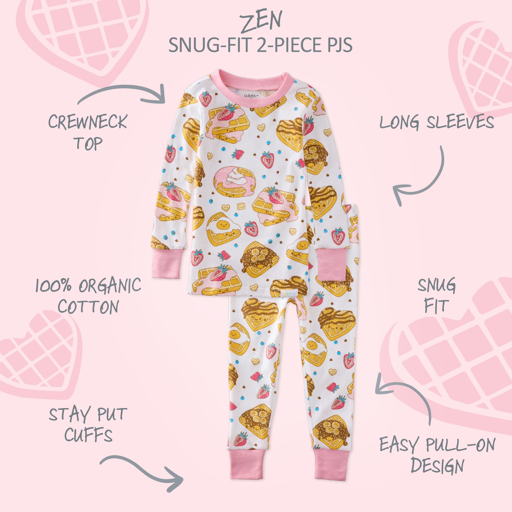 Children's pajama set with cartoon design on a pink background