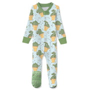 Butterblu Cruz snug-fit footed baby boys pajamas in Dino Scream — GOTS-certified organic cotton zippered sleepers for baby boys