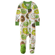 Butterblu Cruz snug-fit footed baby boys pajamas in Froggie Sweets — GOTS-certified organic cotton zippered sleepers for baby boys