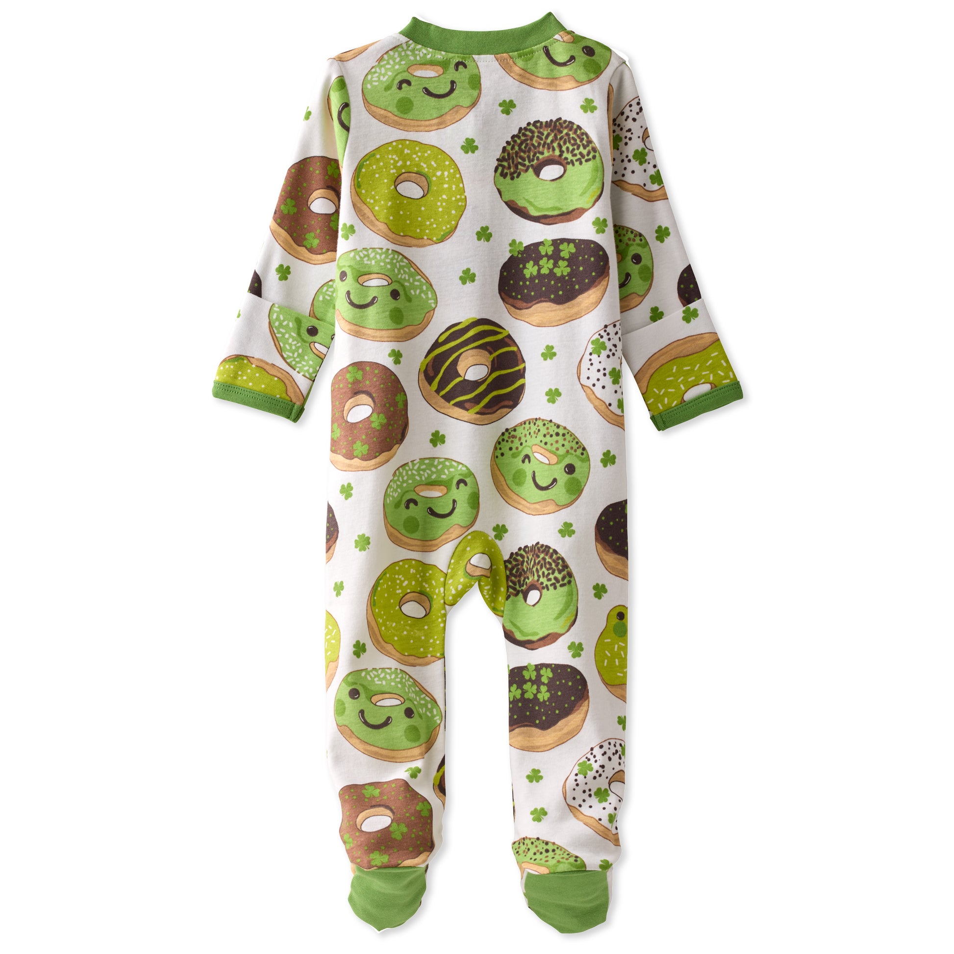 Children's onesie with donut pattern on a white background
