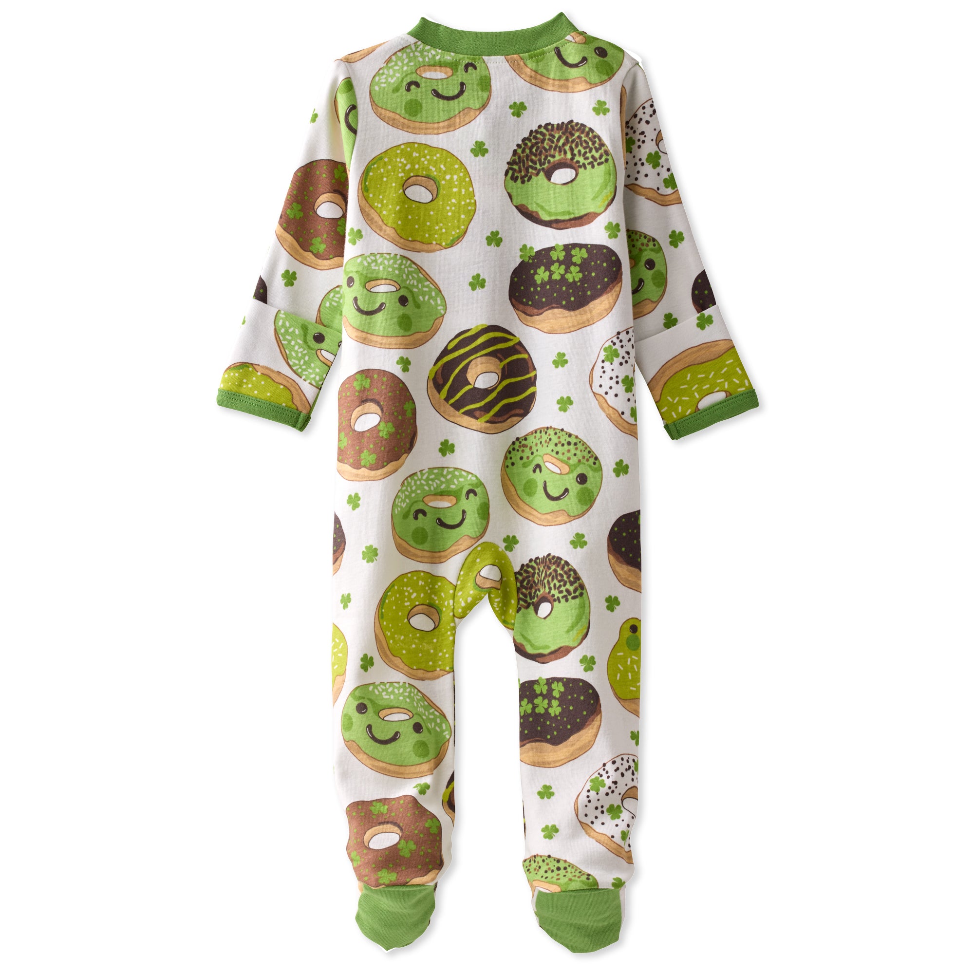 Children's onesie with donut pattern on a white background