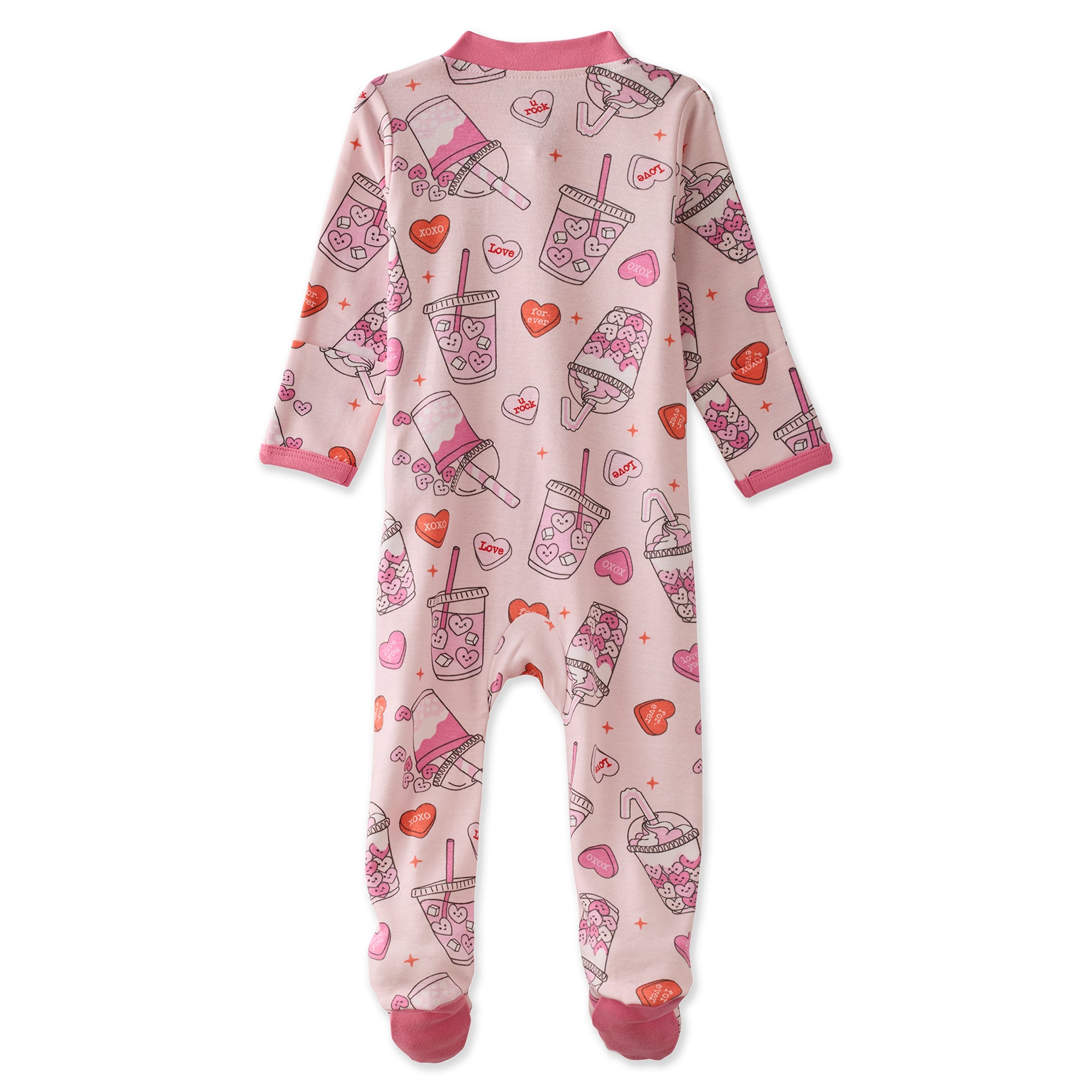Baby onesie with ice cream and heart pattern on a white background