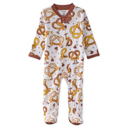 Baby onesie with pretzel pattern on a white background