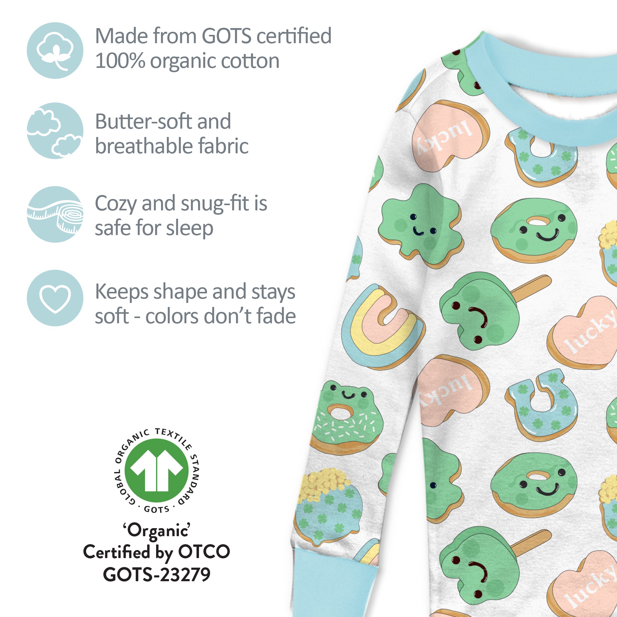 Butterblu Zen 2-piece toddler girls pajamas in Feelin Lucky — GOTS-certified organic cotton two-piece PJ set