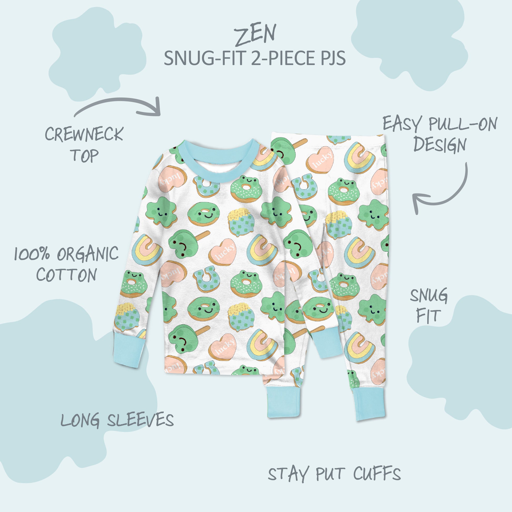 Butterblu Zen 2-piece toddler girls pajamas in Feelin Lucky — GOTS-certified organic cotton two-piece PJ set