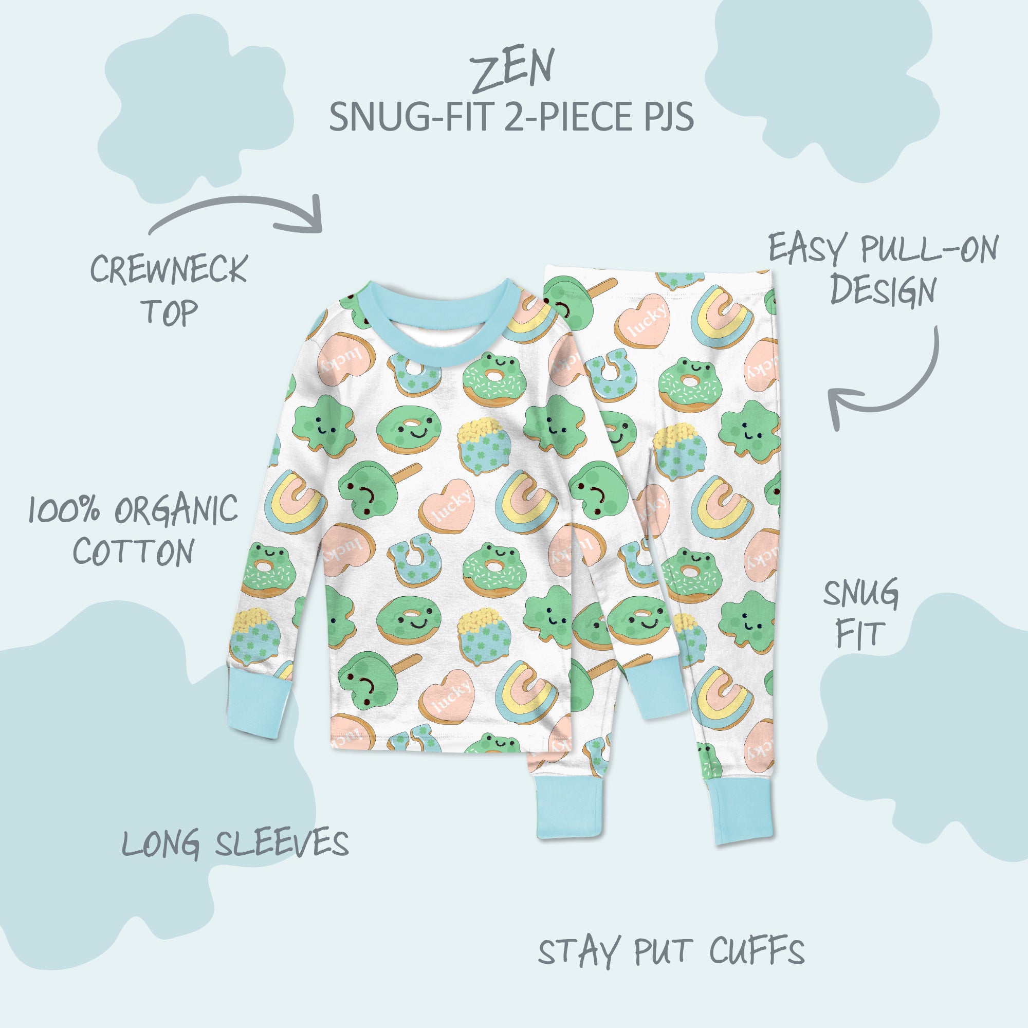 Butterblu Zen 2-piece toddler girls pajamas in Feelin Lucky — GOTS-certified organic cotton two-piece PJ set