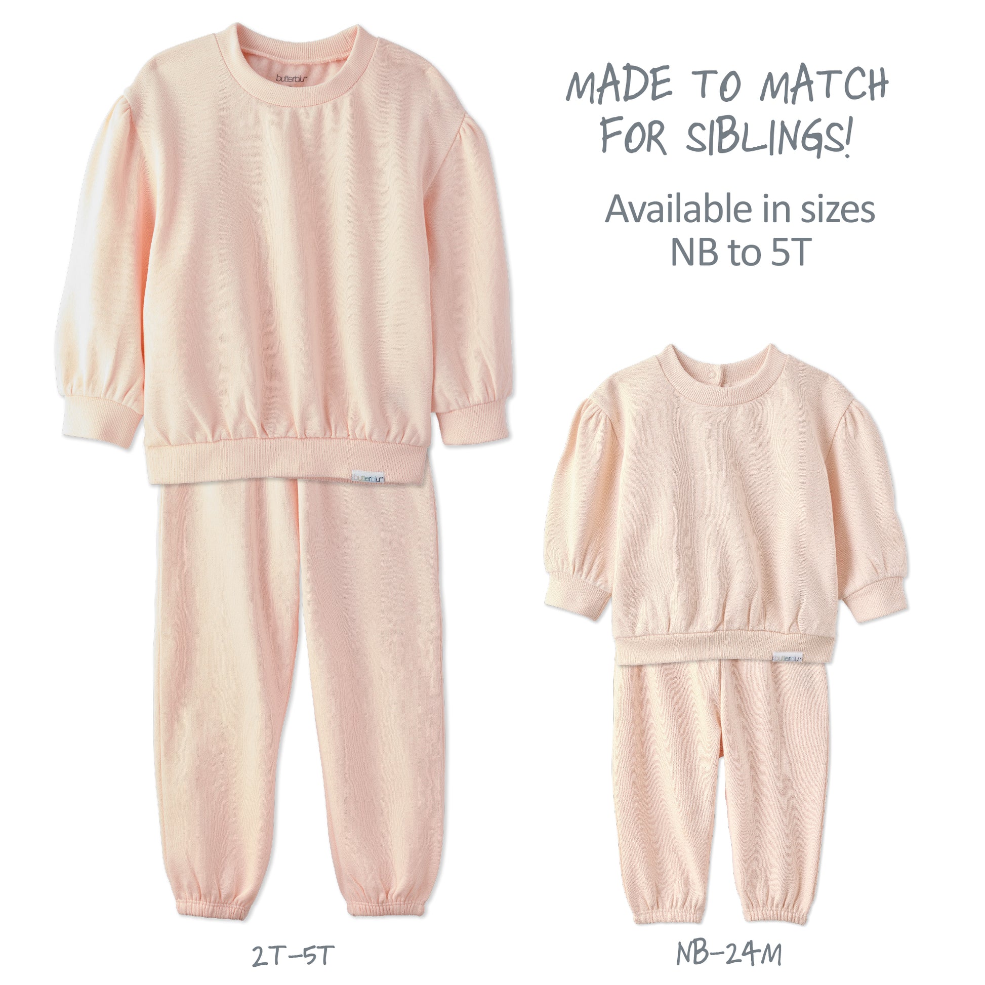 Front and backside of Cari sweatsuit with snap and back pocked details