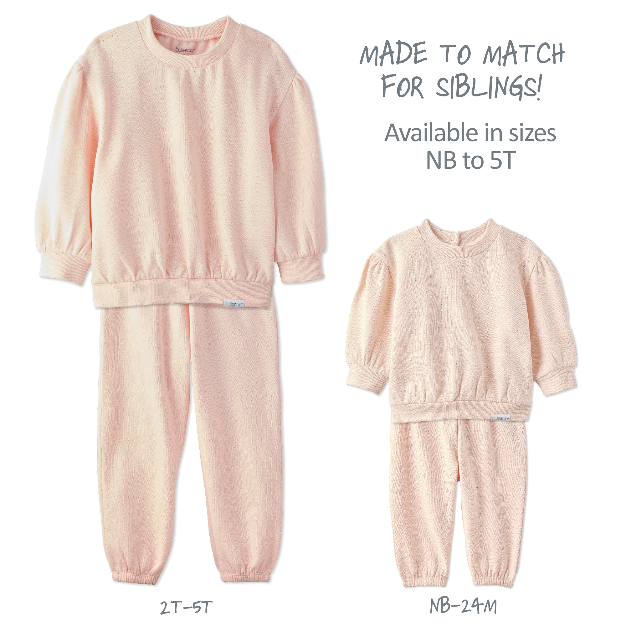 Front and backside of Cari sweatsuit with snap and back pocked details