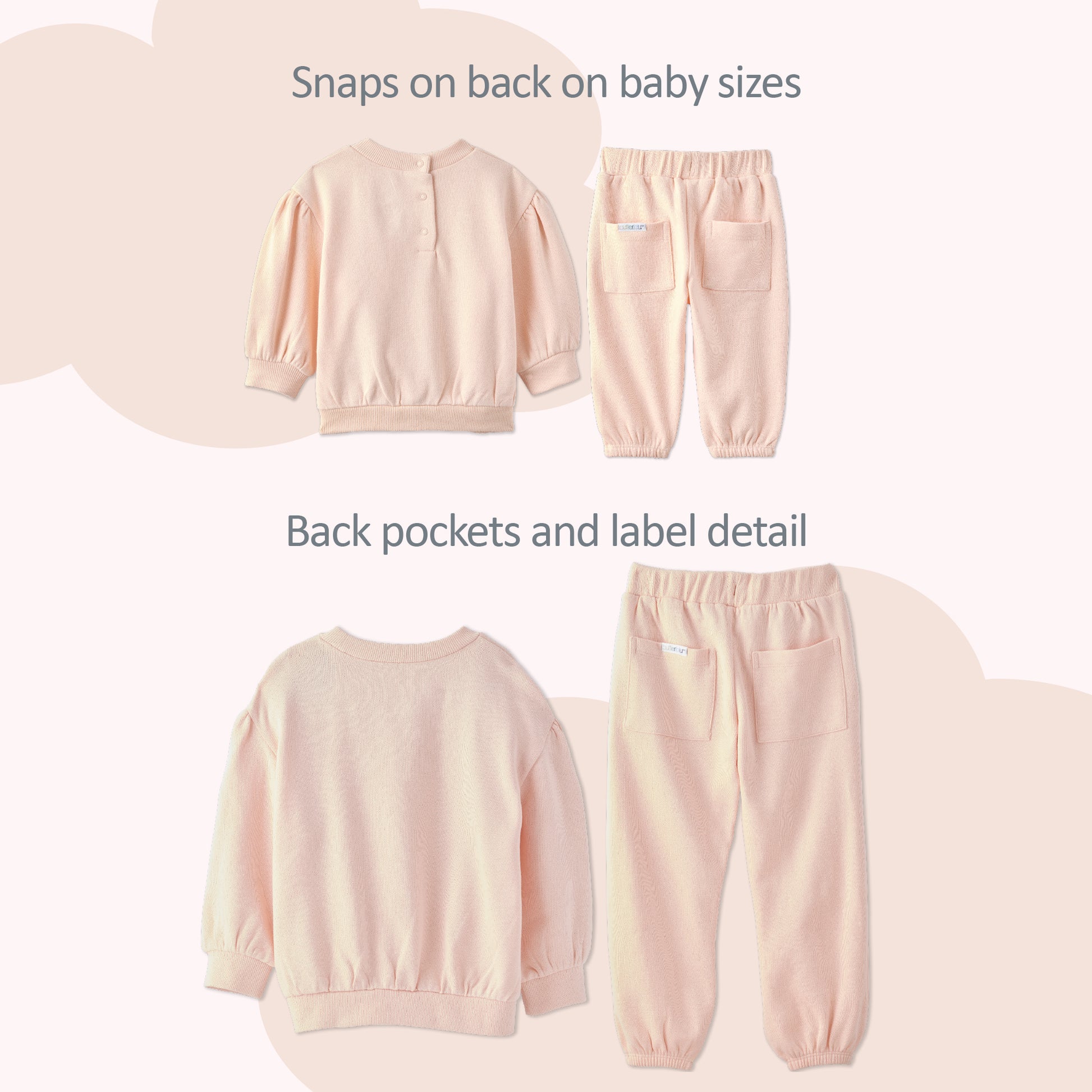 Size comparison of two Cari sweatsuits